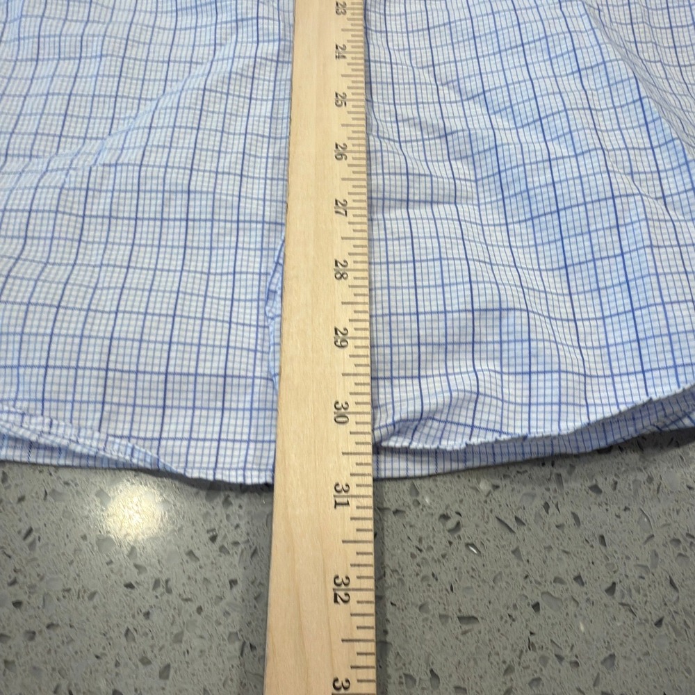 Hugo Boss Dress Shirt Mens 16.5 32/33 Blue White Sharp Fit Graph Check Button Up - Picture 7 of 8